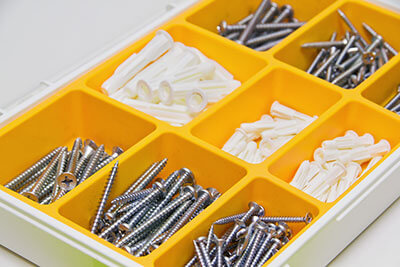 Tool box with a variety of screws
